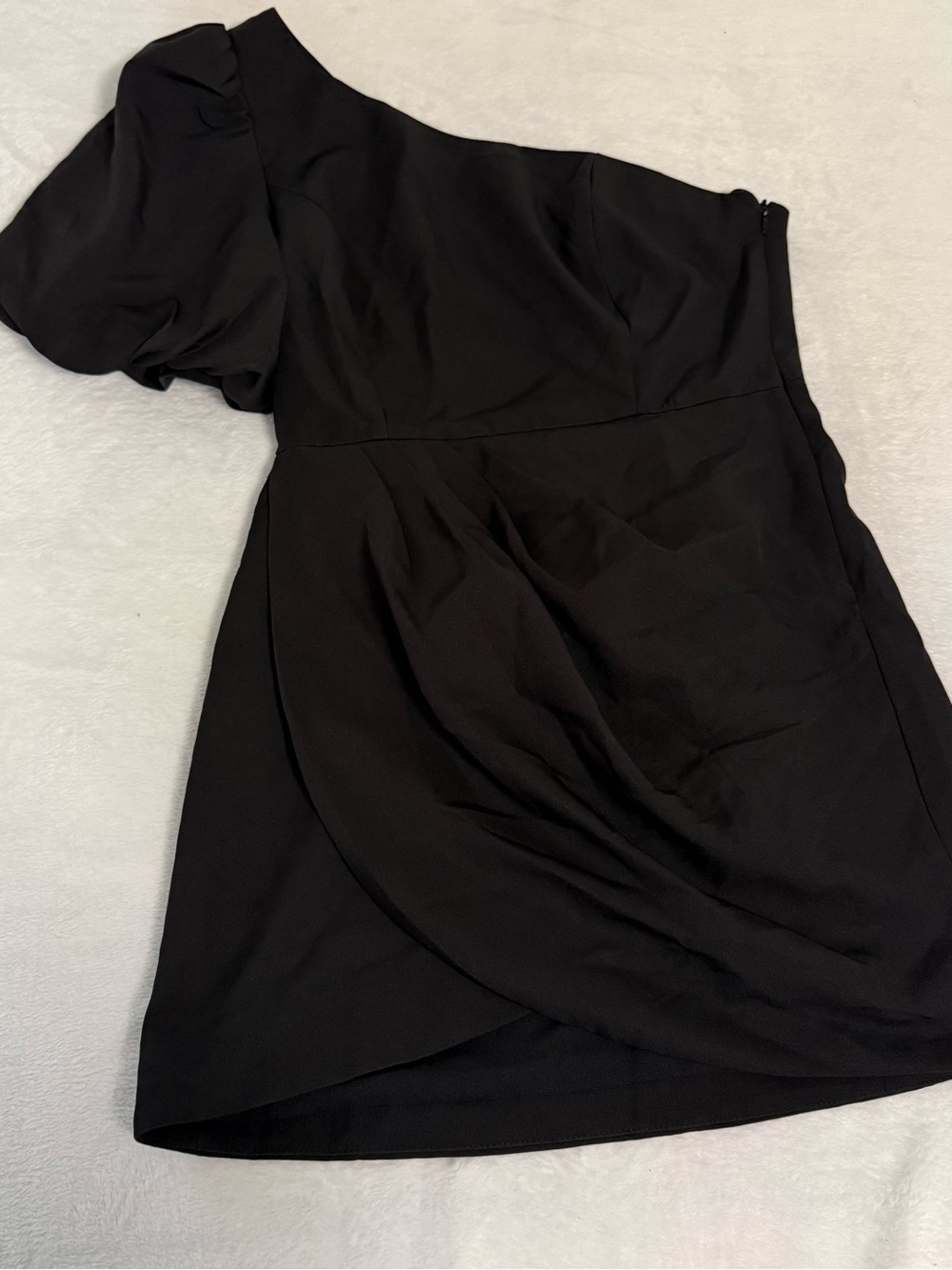 DO+BE Womens M Black One Shoulder Mini Dress Puff Sleeve Draped NWT